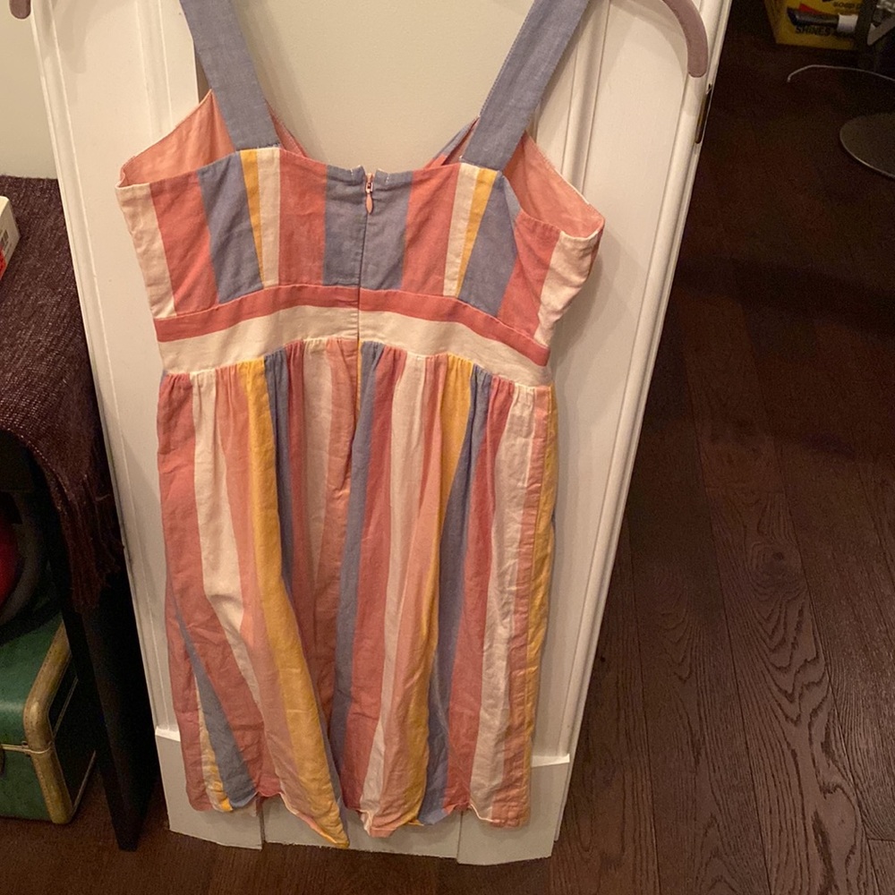 Madewell Tie Front Cut Out Dress Pink Sherbert Stripe Sundress Button Front 00 - Picture 5 of 7